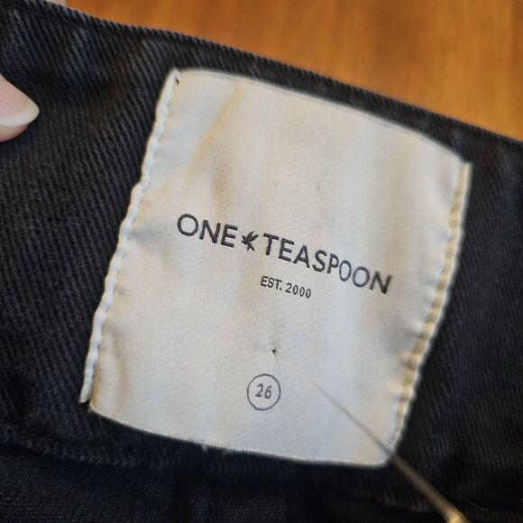 One Teaspoon Pleated Mid Waist Micro Mini Denim Skirt Sz 26 Black - Picture 5 of 7